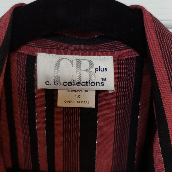 Vtg CB COLLECTIONS Top Womens 1X Striped Button up Blouse 3/4 Ruched Sleeve Red - Picture 4 of 8